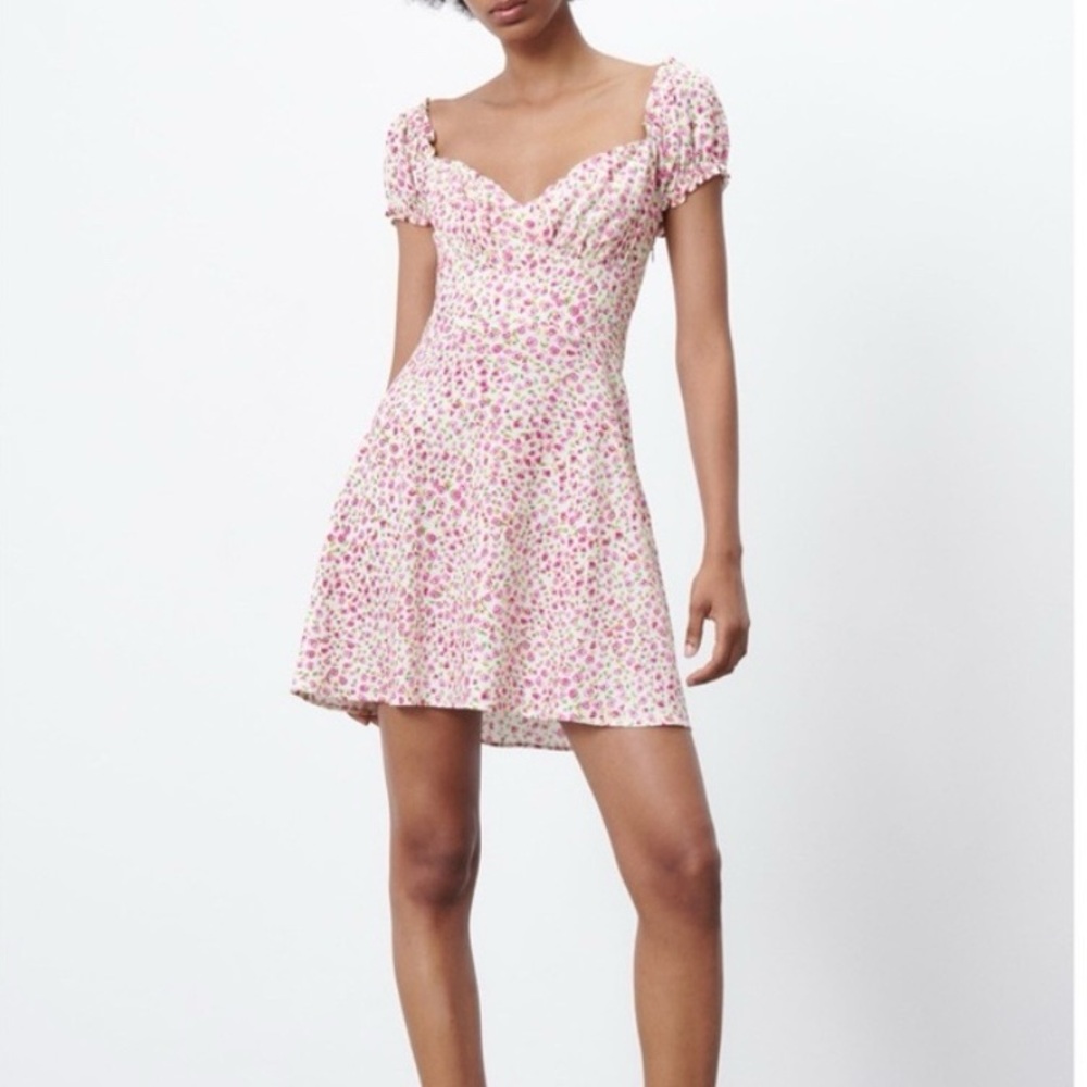 ZARA Floral Print Linen Blend Mini Dress
